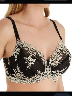 Wacoal Embrace Black/Gold Lace Underwire Bra Size 38DD